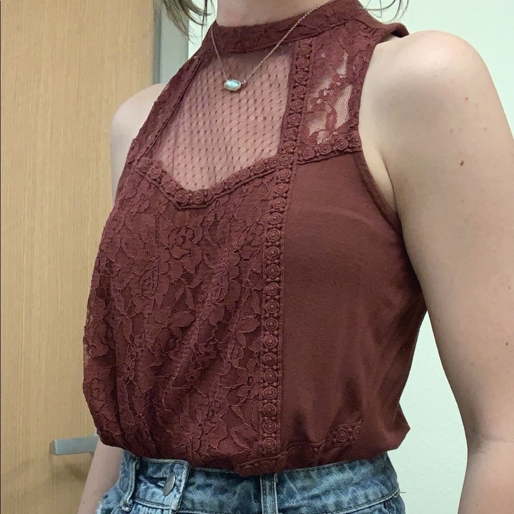 Burgundy High Neck Tank Top